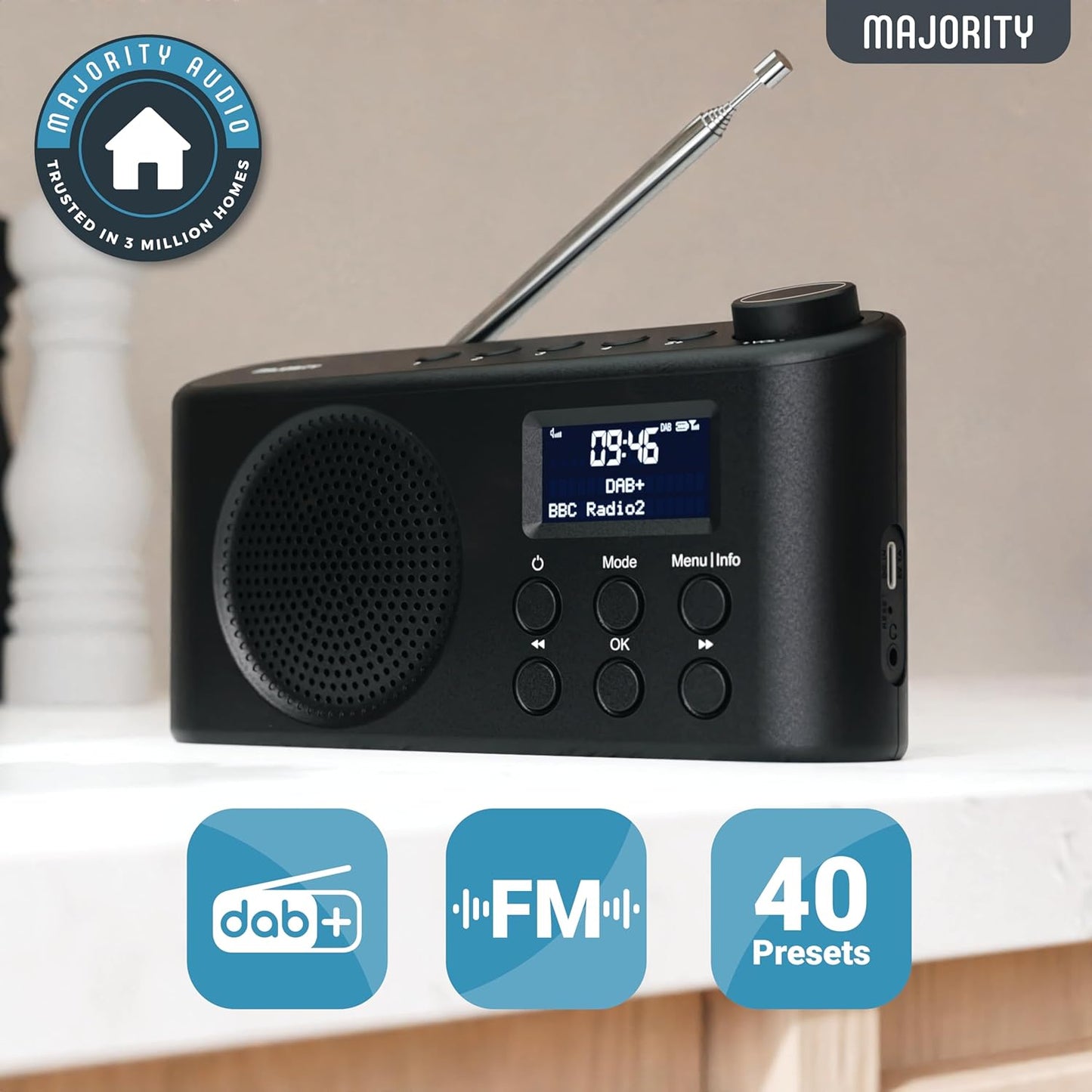 Majority Radio ORWELL Portable with Display & Bluetooth-USB-FM Radio