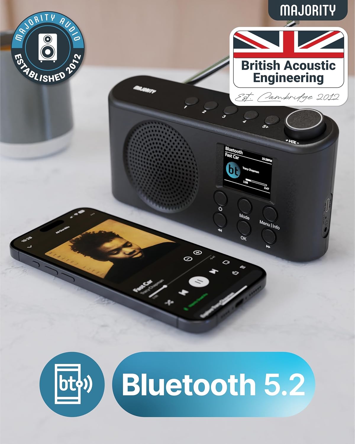 Majority ORWELL Pro Portable FM/DAB Radio with Display & Bluetooth USB-C Rechargeable