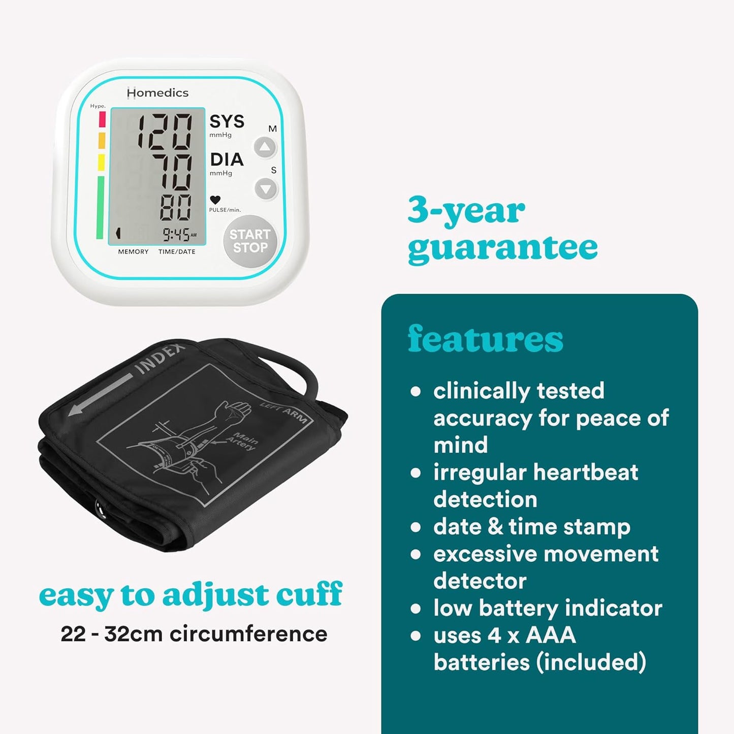 HoMedics Diagnostics Blood Pressure Monitor Arm Auto BPA-5020