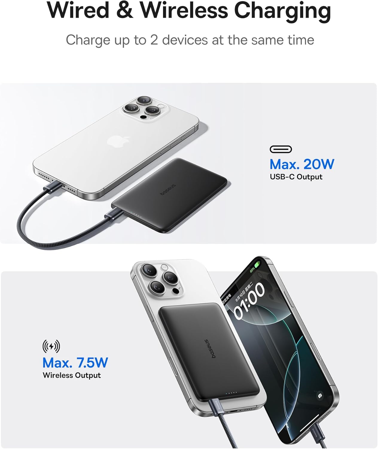 Baseus Powerbank Wireless 20W 5000mAh Magnetic PicoGo AM41 Ultra Black