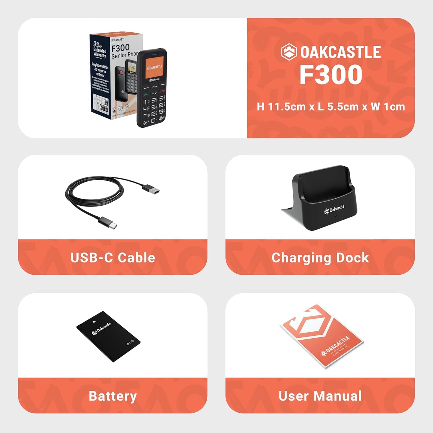 Majority Oakcastle F300 Mobile Feature Phone Seniors Model 4G/SOS/Camera