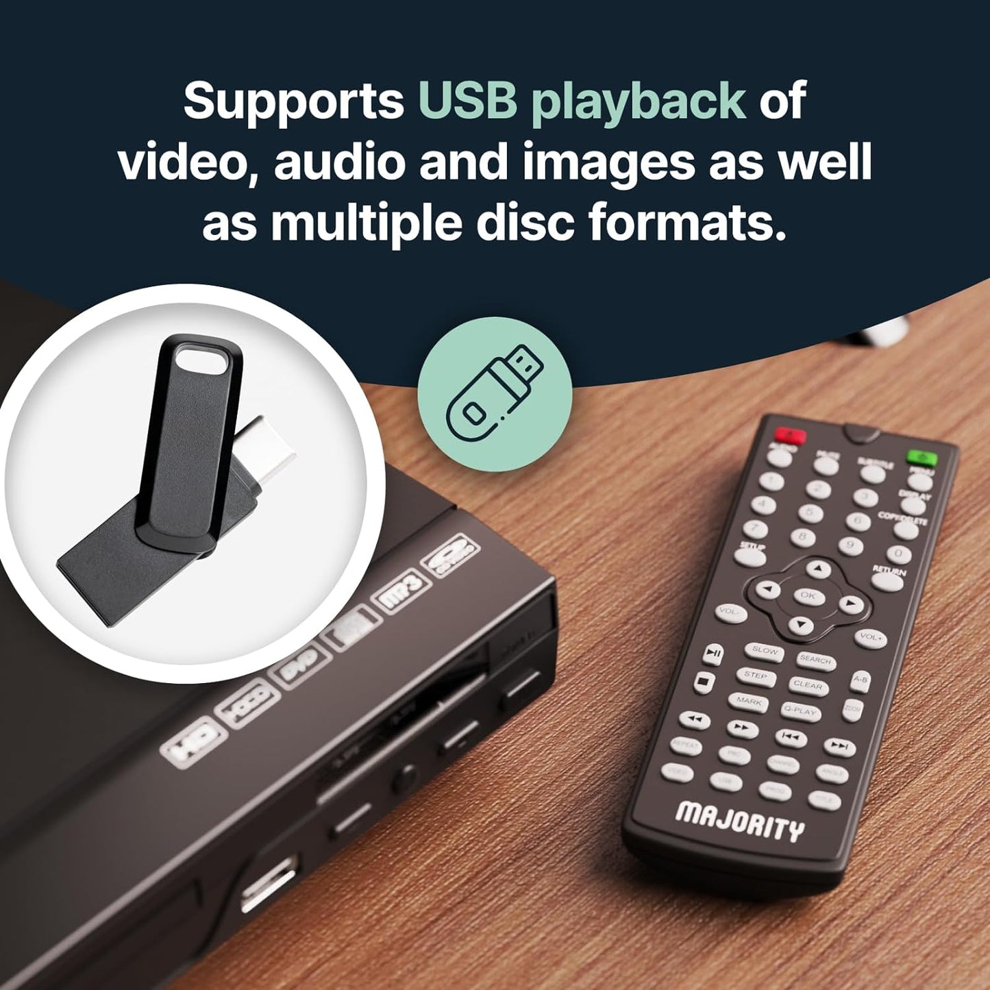 Majority DVD Player for TV HDMI and RCA Ports Multi Region Slim with RC