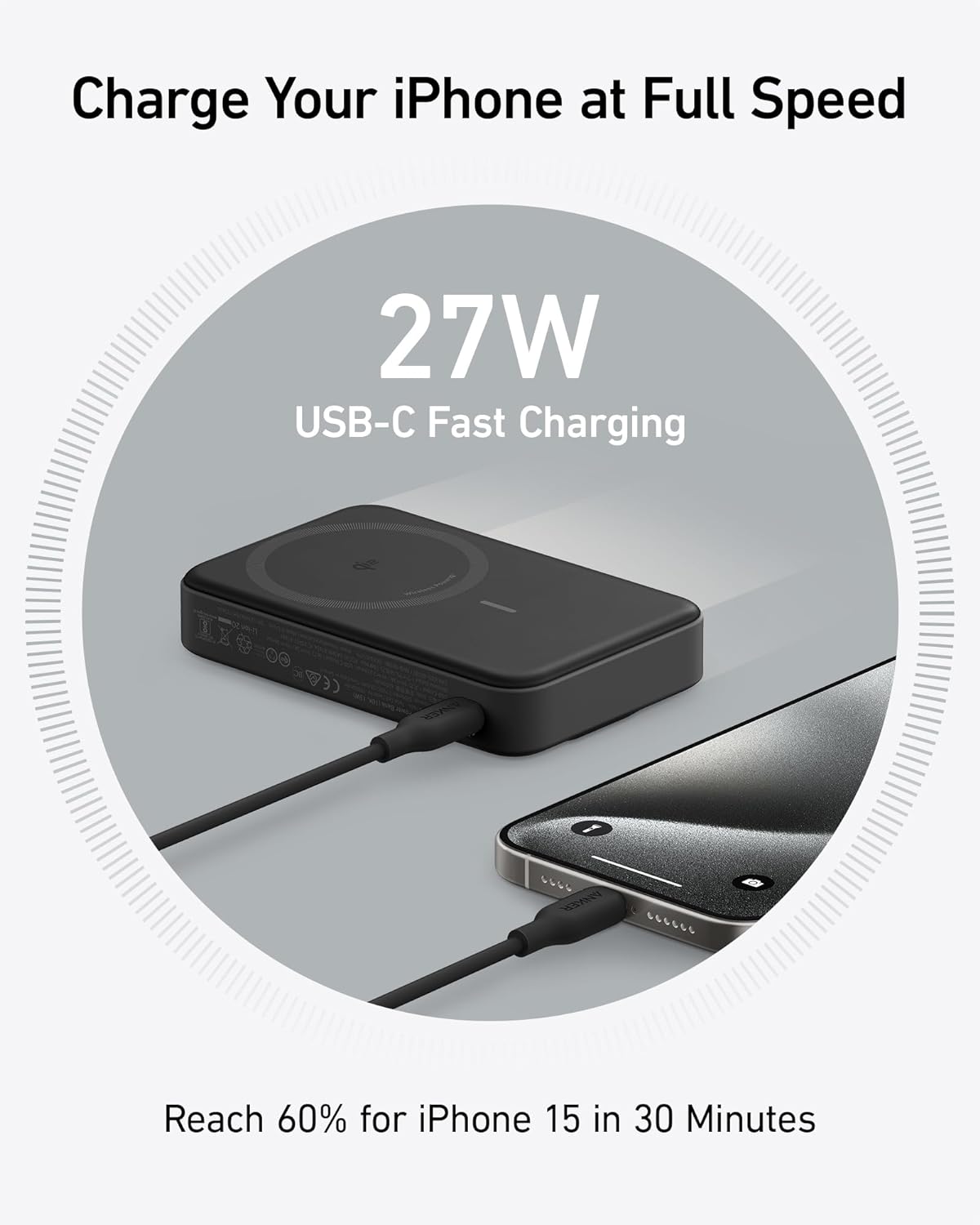 Anker Mobile Powerbank 10000 MagGo 633 Wireless 15W, with 27W USB C Black