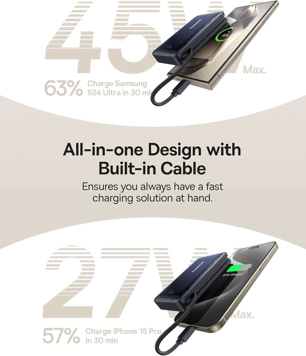 Baseus Powerbank Wireless 45W 10000mAh NOMOS Qi2-Stand Black