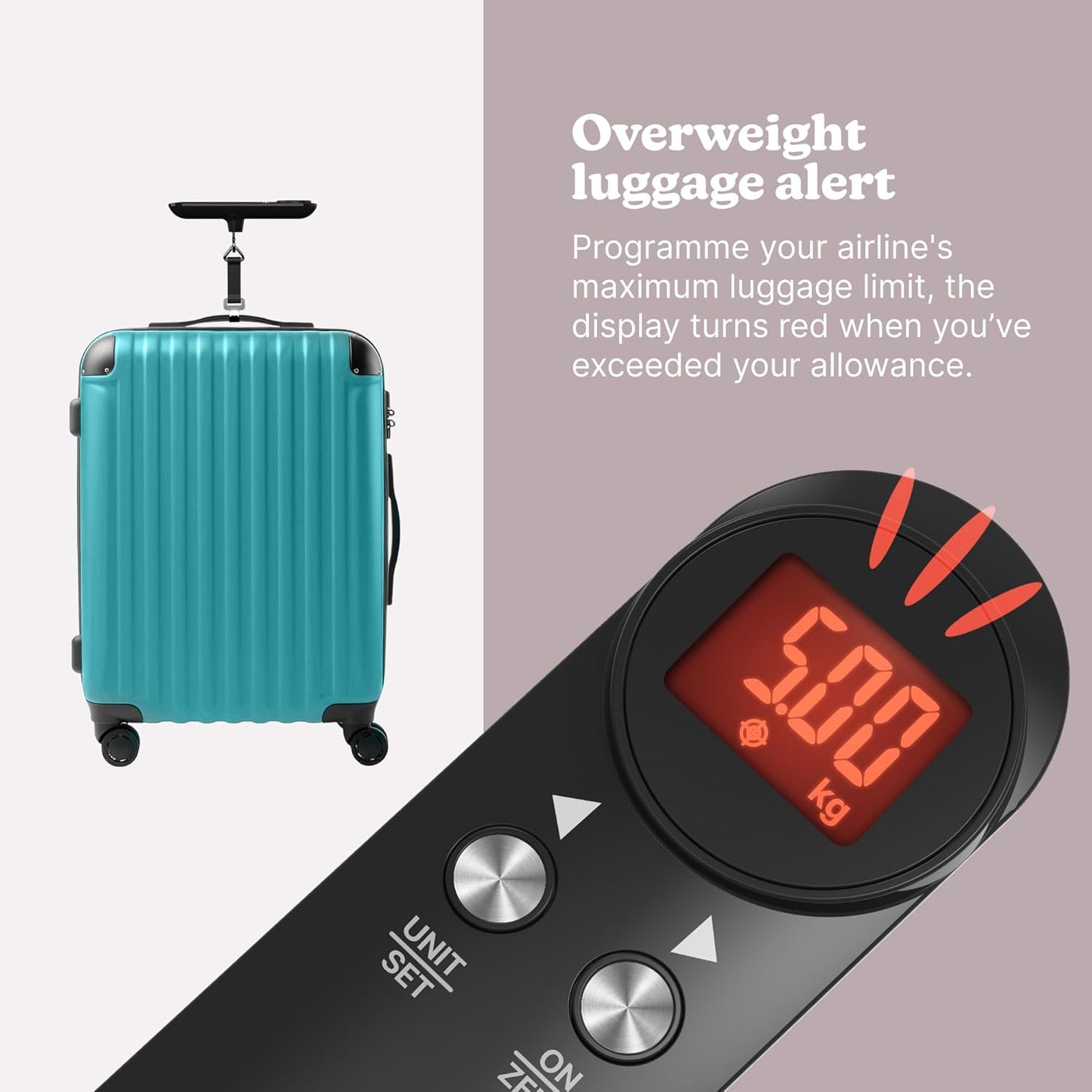 HoMedics SCL-L100-BKR Travel Luggage Scale Digital Display up to 50Kg