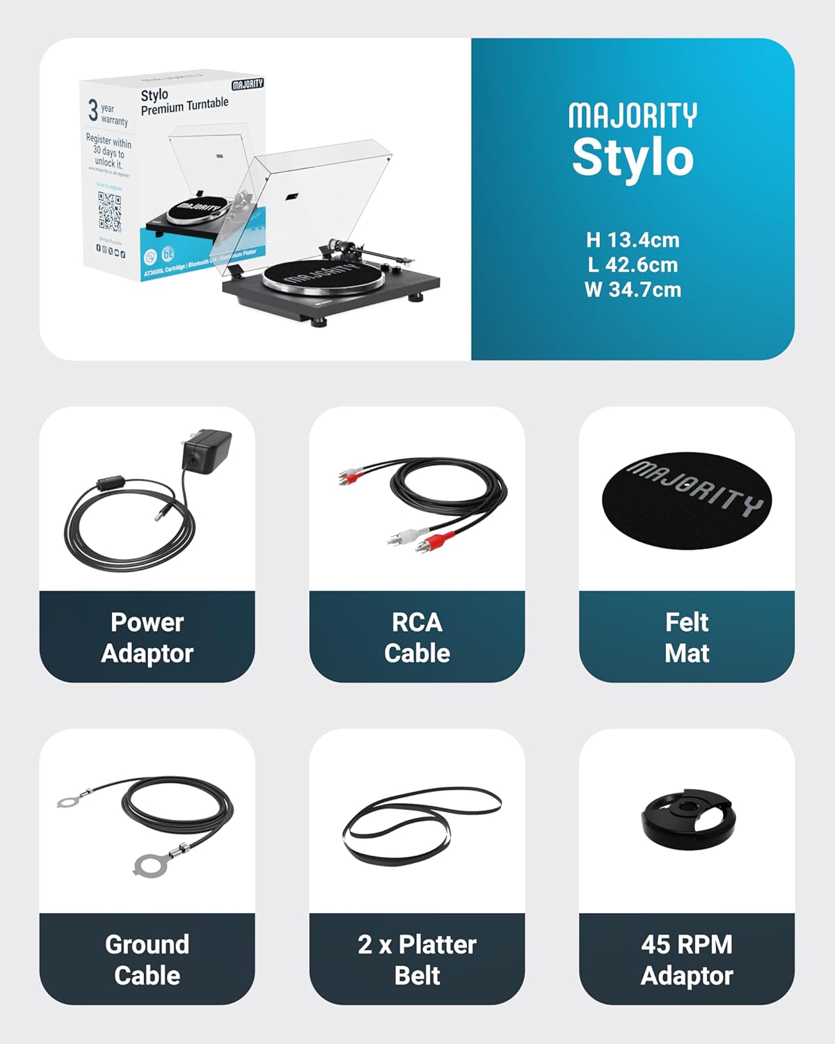 Majority Turntable STYLO Superior Quality Audiophile