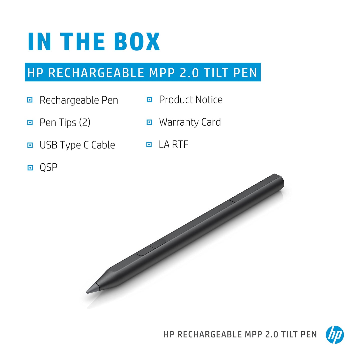 HP PEN RECHARGEABLE MPP 2.0 TILTI, PEN - POINT ACCURACY, USB-C, 1YW, BLACK FOR ENVY AND CONSUMER X360 MODELS