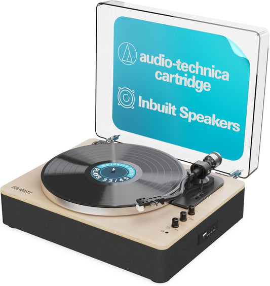 Majority Turntable FOLIO Stereo Speakers, AT3600L Cartridge & Pitch Control