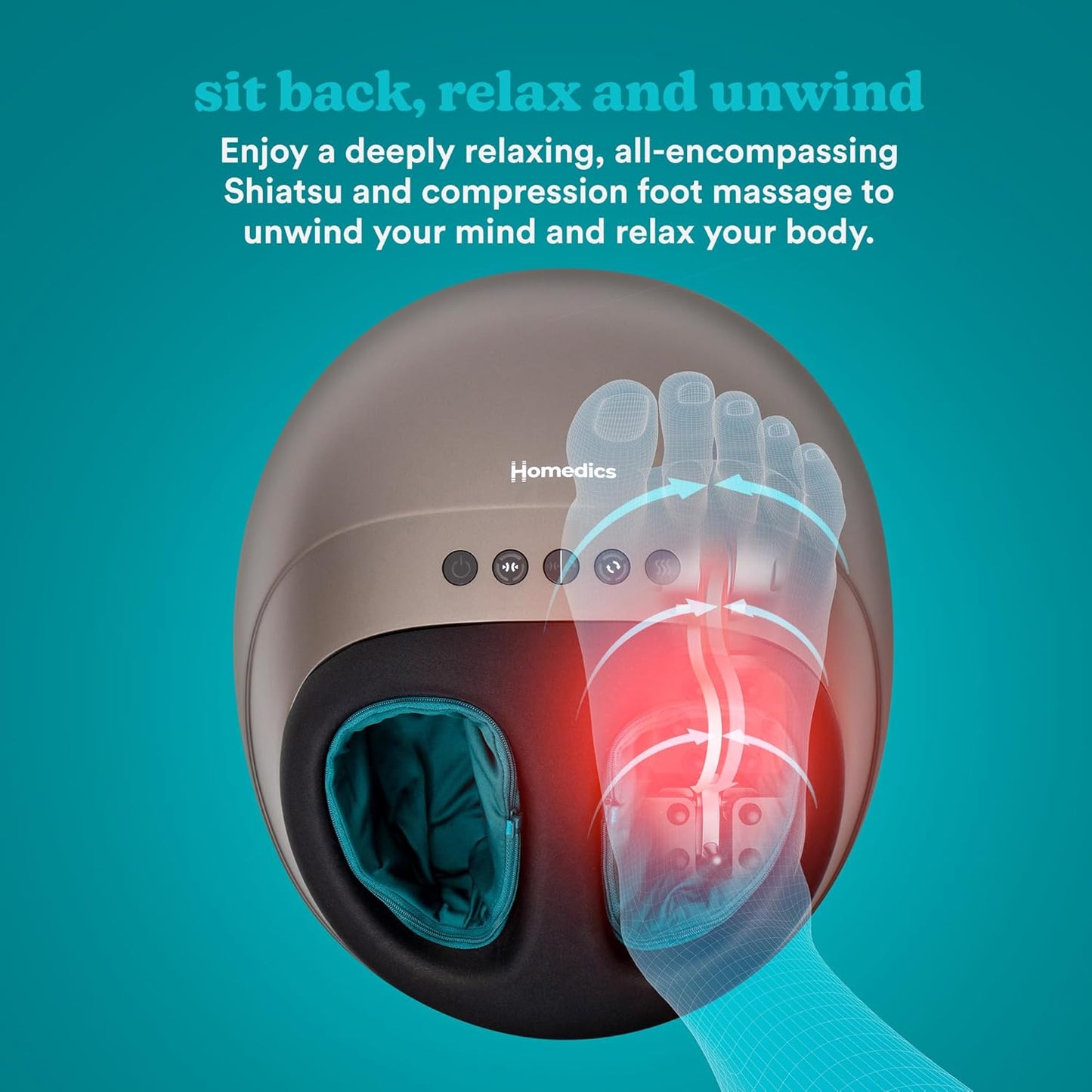 HoMedics Foot Massager Deep Kneading Shiatsu & Air Compression FMS-350HGY