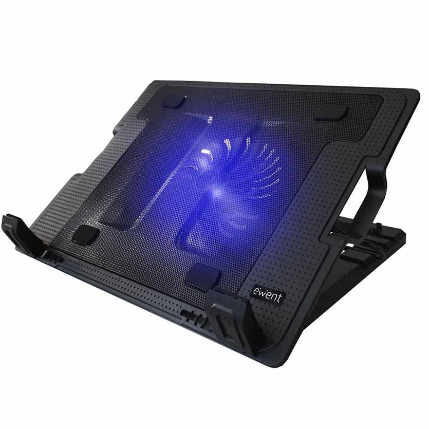 EWENT EW1258 N/B COOLING STAND W/HUB 2-PORT ADJUSTABLE HEIGHT UPTO 17″ BLACK