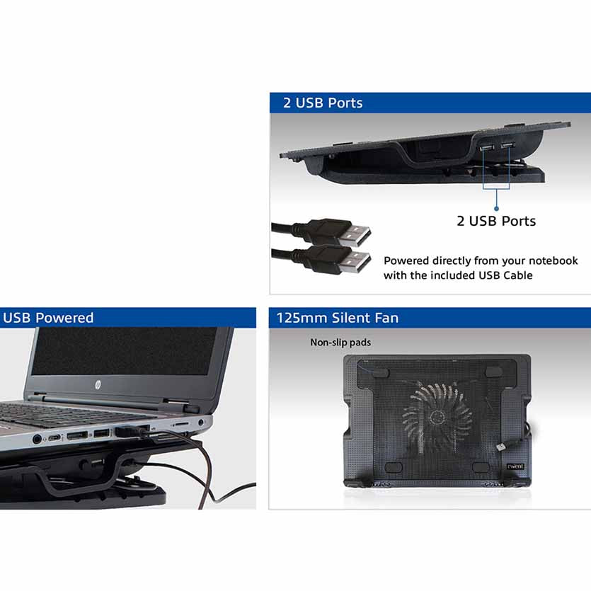 EWENT EW1258 N/B COOLING STAND W/HUB 2-PORT ADJUSTABLE HEIGHT UPTO 17″ BLACK