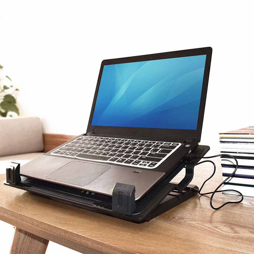 EWENT EW1258 N/B COOLING STAND W/HUB 2-PORT ADJUSTABLE HEIGHT UPTO 17″ BLACK