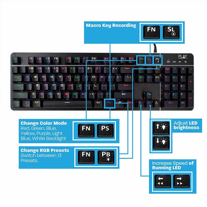EWENT, PL3350 KEYBOARD RGB ILLUMINATED MECHANICAL GAMING USB QWERTY LAYOUIT
