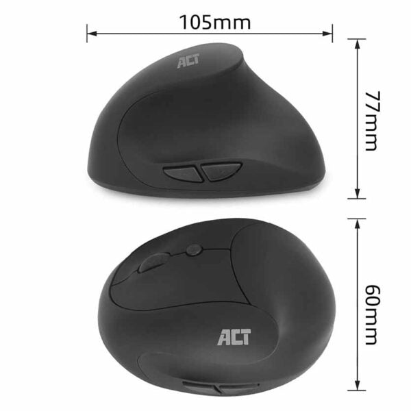 ACT, AC5101 ERGONOMIC MOUSE WIRELESS 2.4GHz USB NANO RECEIVER,1600DPI BLACK