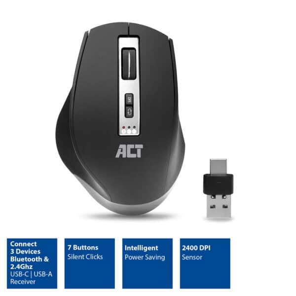 ACT, AC5145 MOUSE WIRELESS MULTI-CONNECT BT UPTO 2400DPI BLACK