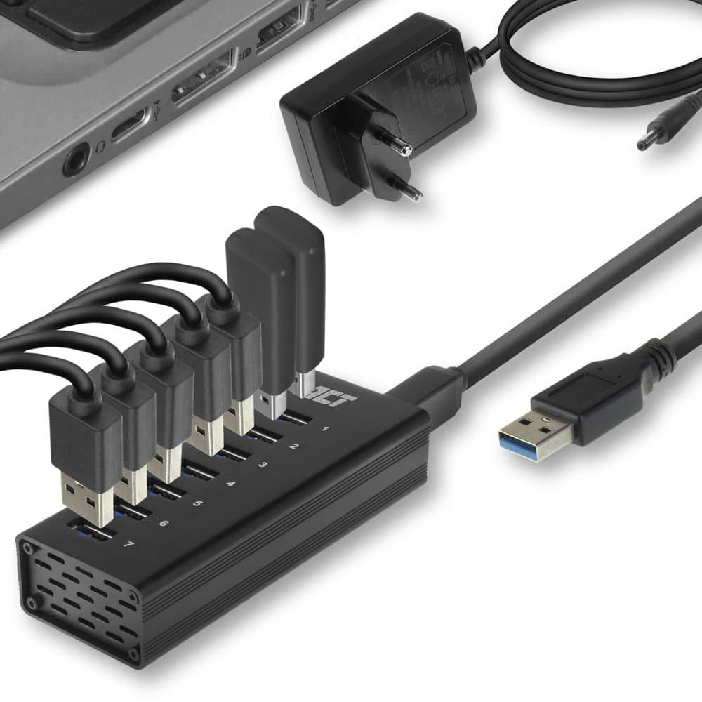 ACT, AC6315 USB HUB3.0 7-PORT 20W POWER SUPPLY BLACK