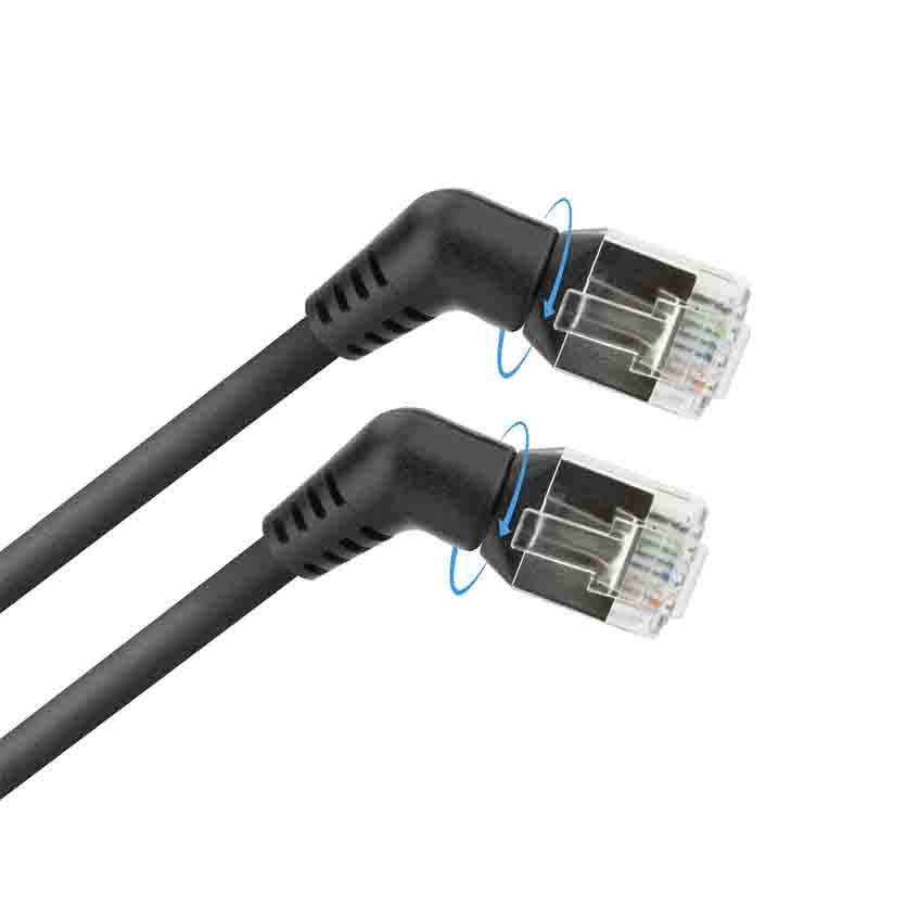 ACT DD1900 0.5m U/FTP CAT6A SLIMLINE PATCH CABLE WITH ANGLED 360° ROTATABLE RJ45 CONNECTORS BLACK