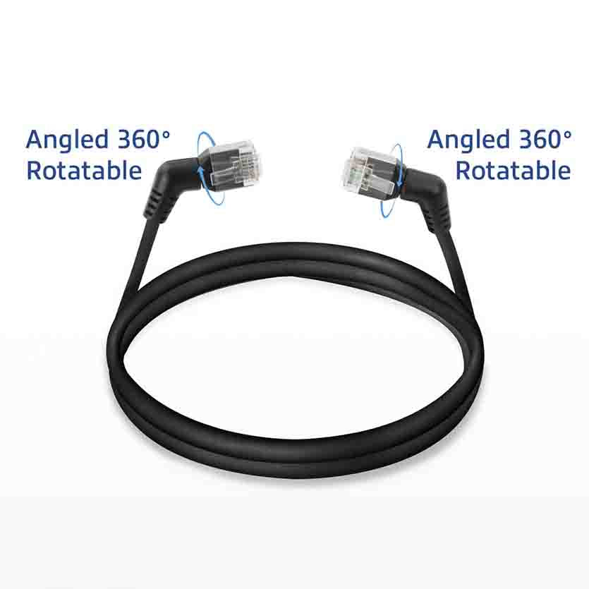 ACT DD1952 BLACK 0.25m U/FTP CAT6A SLIMLINE PATCH CABLE WITH ANGLED 360 ROTATABLE RJ45 CONNECTORS