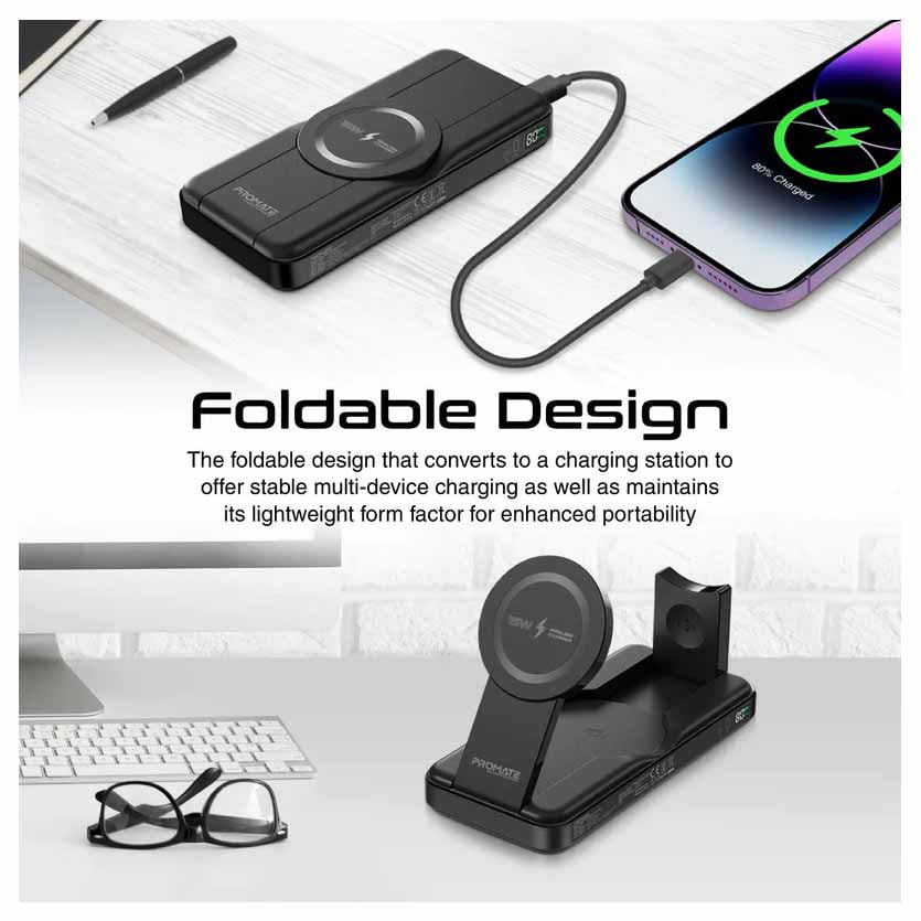 PROMATE POWERPACK-FOLD 5-IN-1 FOLDABLE MAGSAFE COMPATIBLE W/LESS POWERBANK