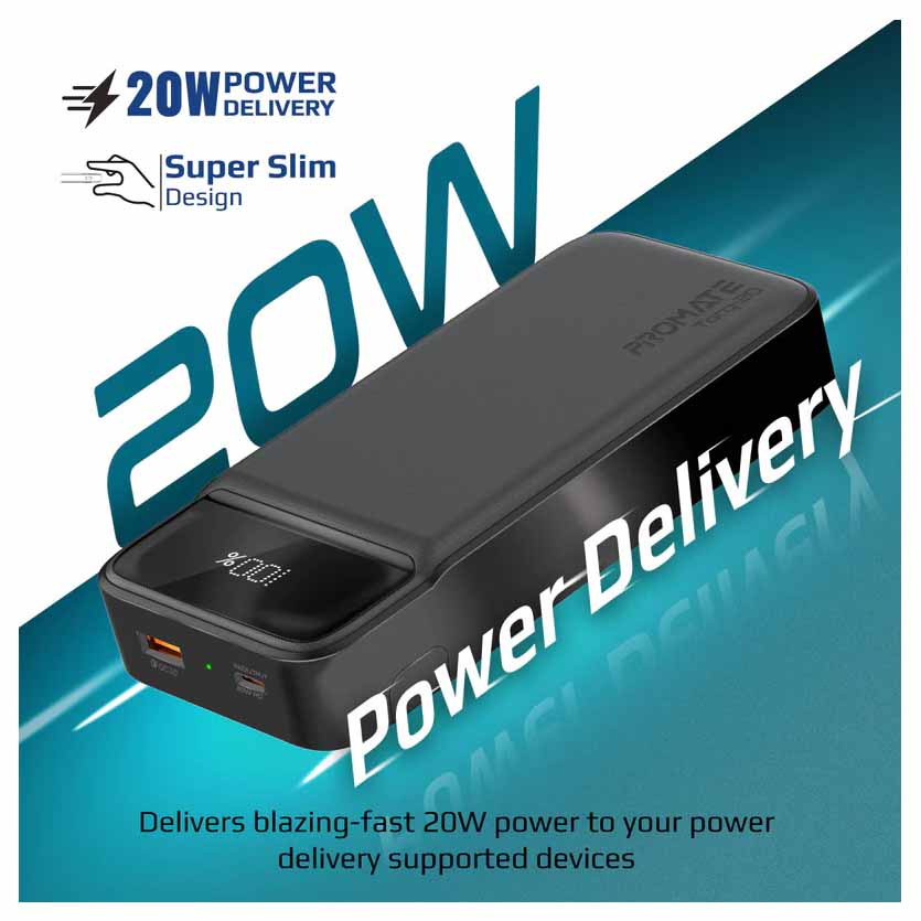 PROMATE TORQ-20.BLACK 20000mAh SUPER SLIM POWERBANK