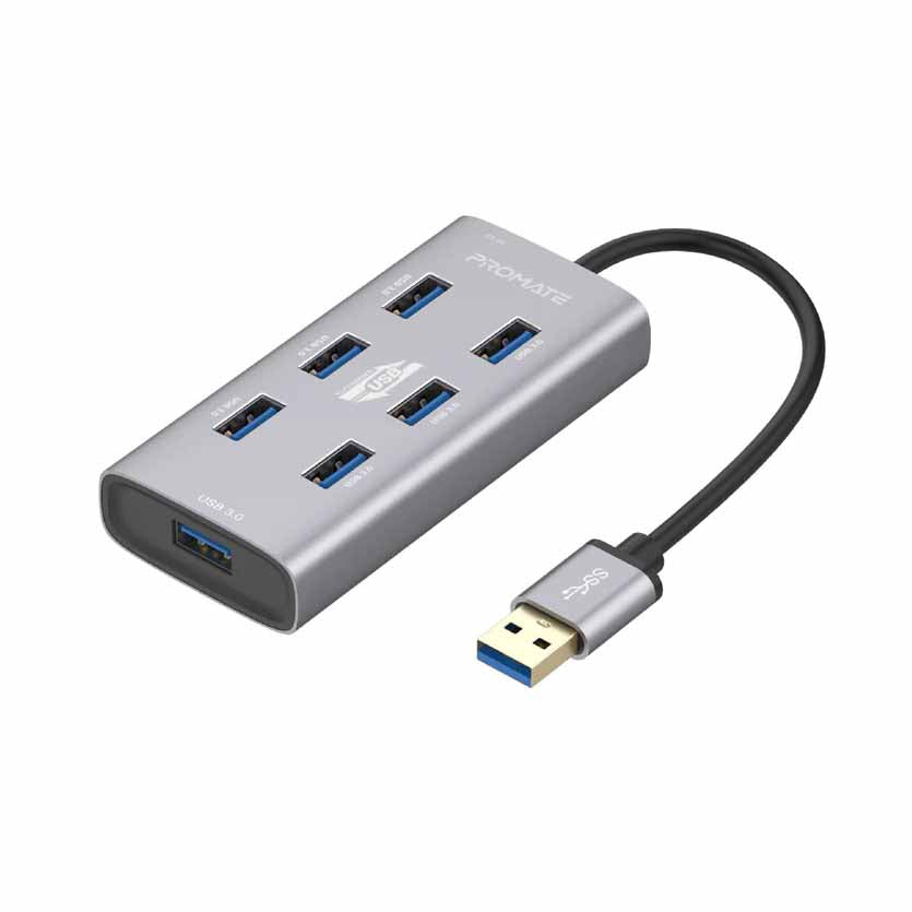 PROMATE, EZHUB-7 USB 7-PORT HUB3.0 & USB-C DATA & CHARGE, ALUMINIUM ALLOY