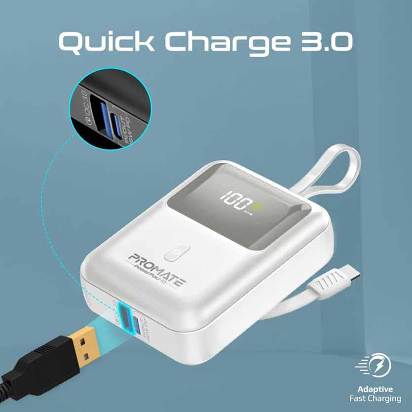 PROMATE POWERPOD-10.WHITE 10000mAh COMPACT POWERBANK 35W
