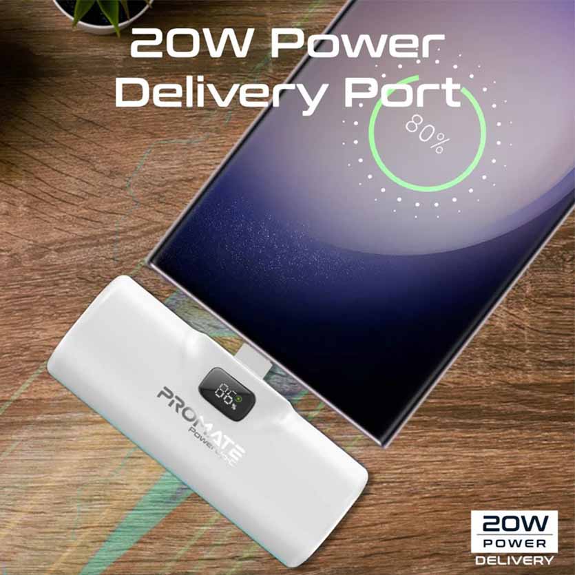 PROMATE POWERUP-C.WHITE 5000mAh COMPACT POWERBANK 20W