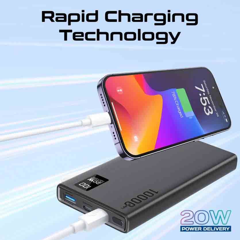 PROMATE BOLT-10PD.BLACK 10000mAh COMPACT SMART POWERBANK