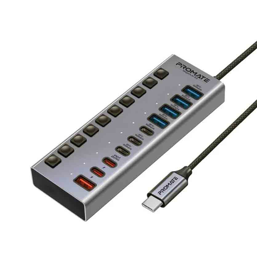 PROMATE GEGAHUB-5.UK USB 10-IN-1 HUB DATA & CHARGE, 5GBPS HIGH SPEED
