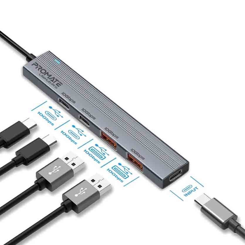 PROMATE, LITEHUB-PRO MULTI-PORT USB-C HUB DATA, 10GBPS