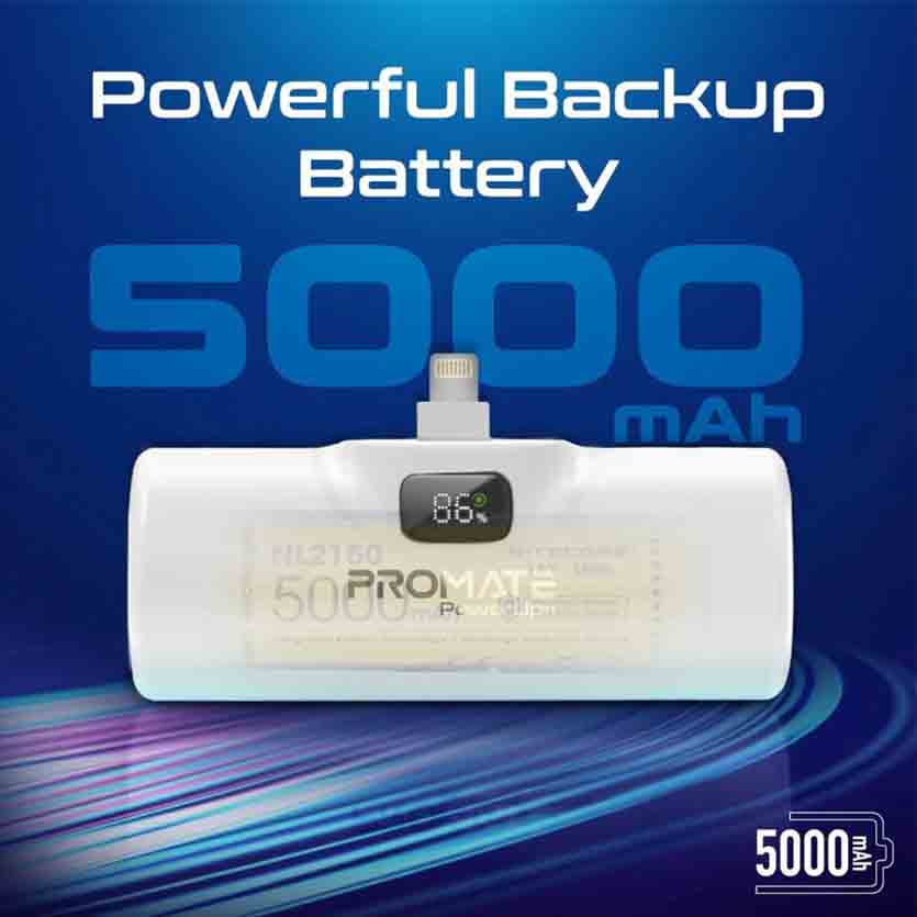 PROMATE POWERUP-I.WHITE 5000mAh COMPACT FAST POWERBANK CONNECTOR