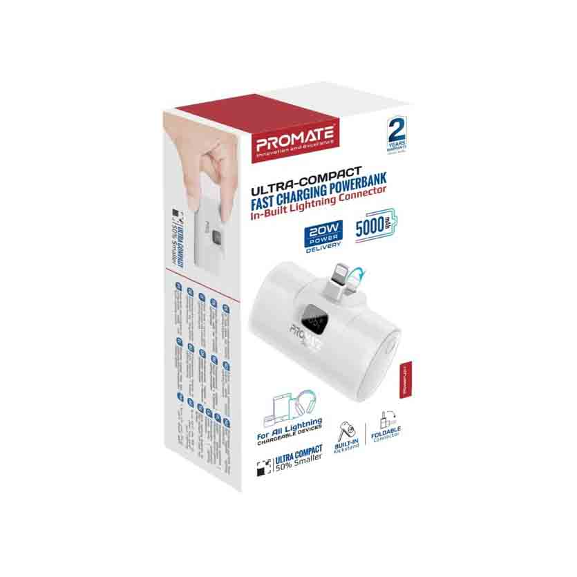 PROMATE POWERUP-I.WHITE 5000mAh COMPACT FAST POWERBANK CONNECTOR