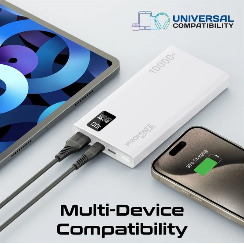 PROMATE BOLT-10PD.WHITE COMPACT SMART POWER BANK