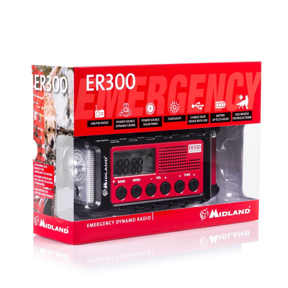 Midland ER300 Emergency Solar Powerbank FM & Dynamo Torch