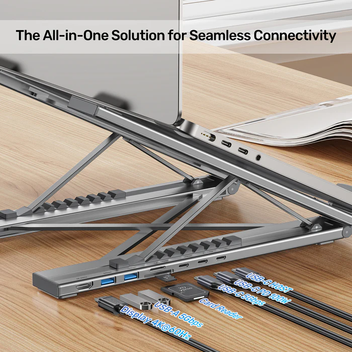 Unitek D1137A Stand for Laptop Foldable w/Hub 2xUSBA/1xC/HDMI/SD/PD100W