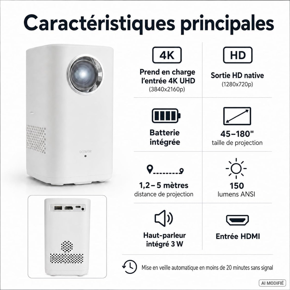 Denver AV Projector HD Native 150ANSI Portable 2 Hrs Runtime PR-4700