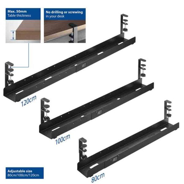 ACT AC8376 UNDER DESK EXTENDABLE CABLE MANAGEMENT TRAY W/CLAMP MOUNT