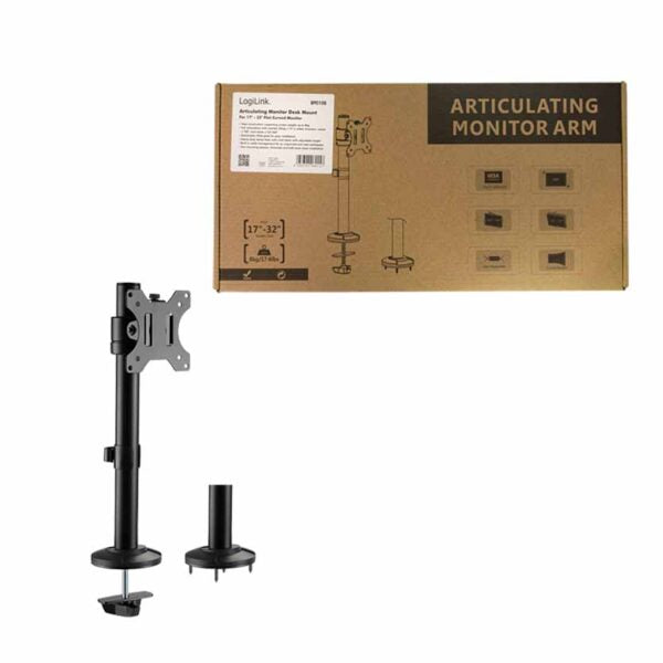 LOGILINK BP0108 SINGLE MONITOR DESK MOUNT, 17-32″, STEEL, CURVED SCREENS
