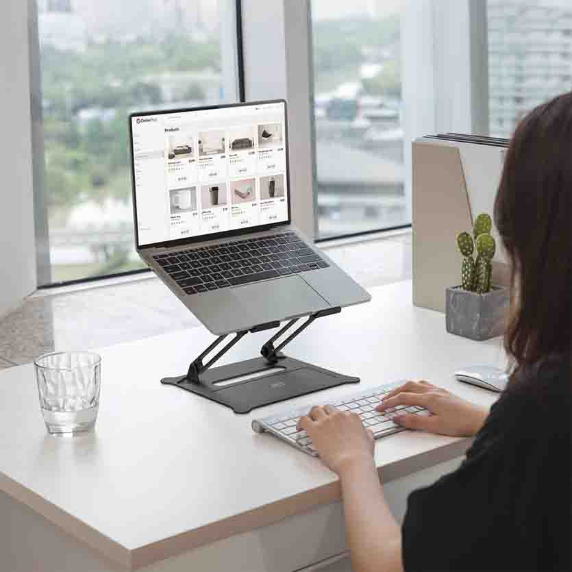 AC8140 FOLDABLE ALUMINIUM LAPTOP STAND W/STEPLESS HEIGHT ADJUSTMENT, ACT