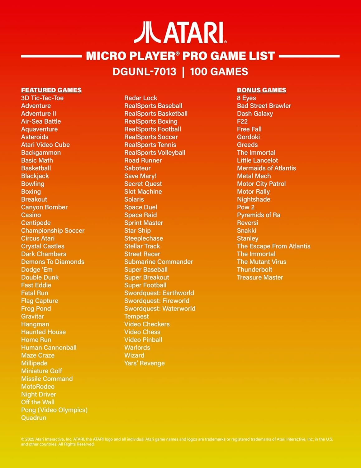 My Arcade MICRO PLAYER PRO ATARI (100 GAMES IN 1)