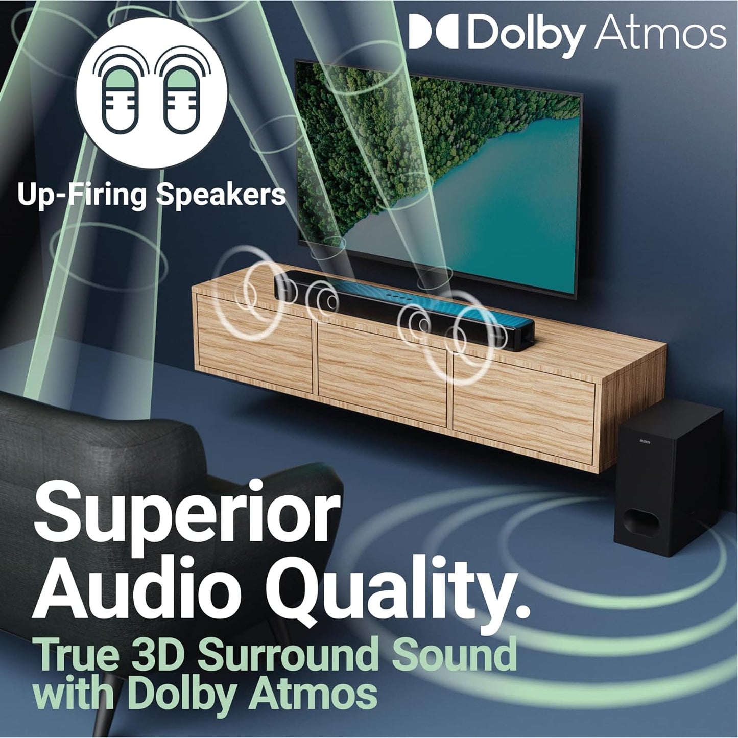 Majority Soundbar SIERRA PLUS 400W 2.1.2 Dolby Atmos Wls-Sub