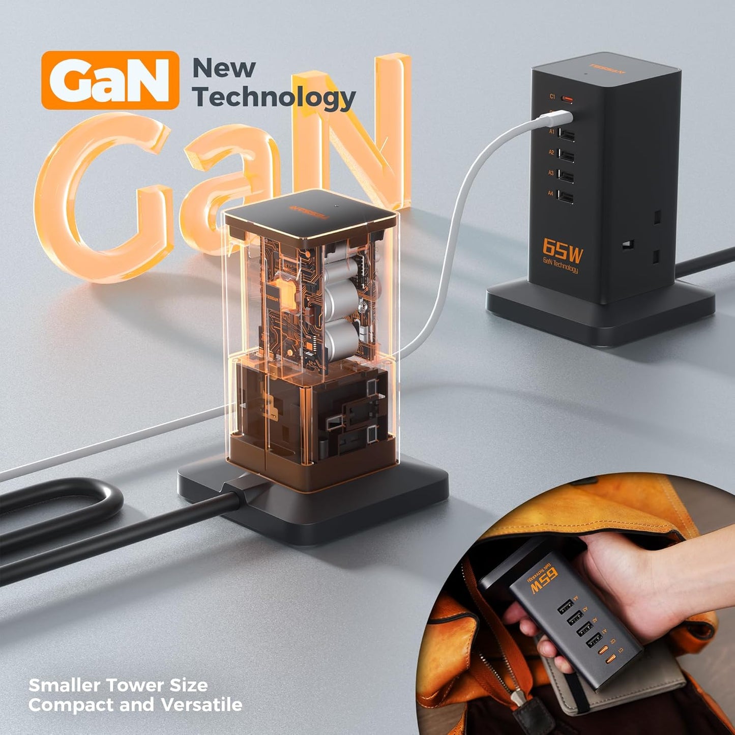 Tessan 2 Gang Extension 4 USB-A 2 USB C 2m 13A TS-FS02UK00