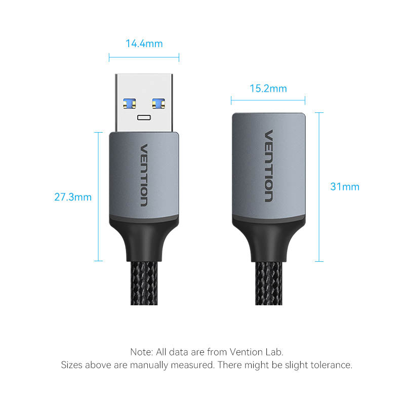 Vention IT Cable USB-A 3.0 M-F Extension Braided Aluminium 3.0m Grey CBLHI
