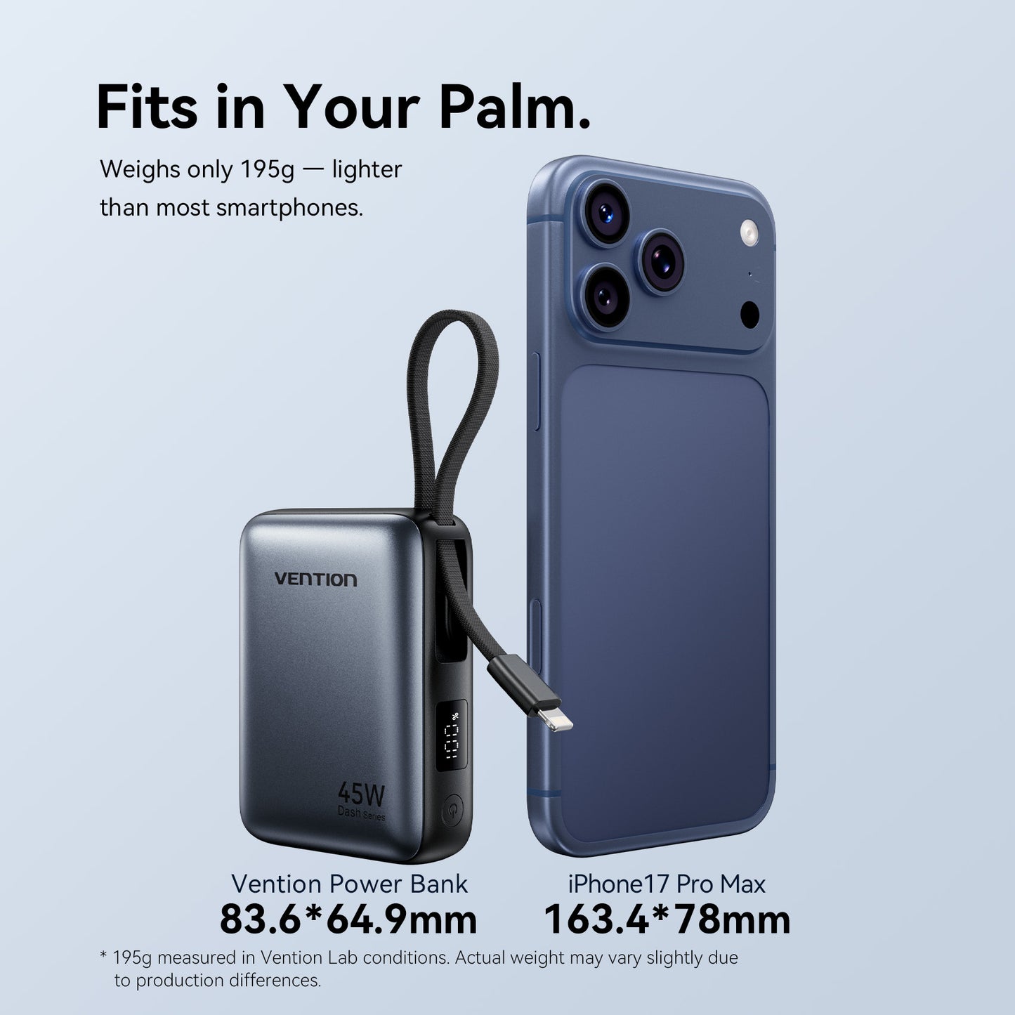 Vention Powerbank 10000mAh 45W Built-in USB-C & Lightning Cables FKMH0 Grey