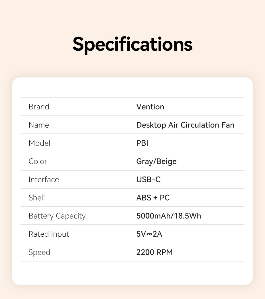 Vention PBIH0 Desktop Air Circulation Fan with Display & Wall Mount