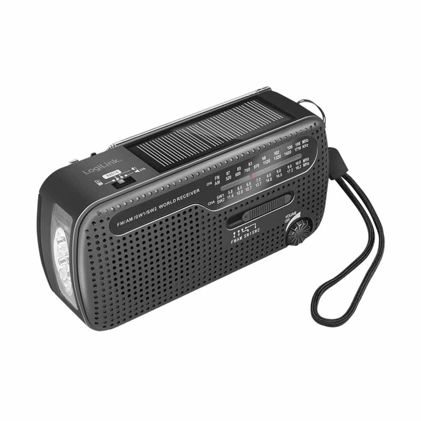 LOGILINK SP0061 DYNAMO HAND CRANK RADIO W/SOLAR PANEL AND FLASHLIGHT