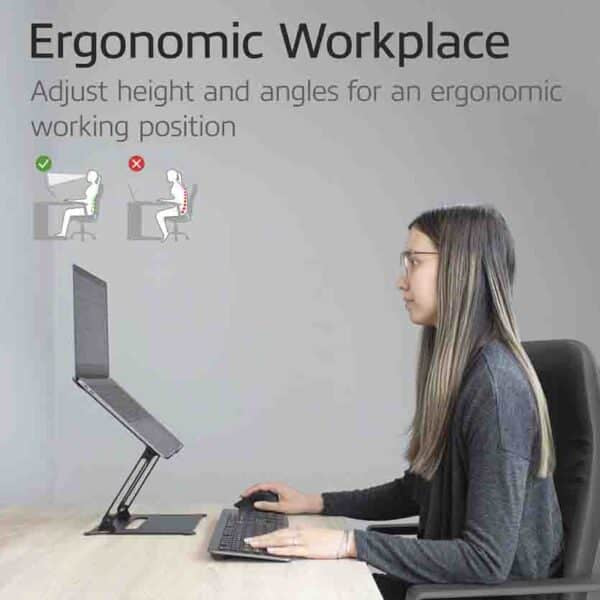 AC8140 FOLDABLE ALUMINIUM LAPTOP STAND W/STEPLESS HEIGHT ADJUSTMENT, ACT