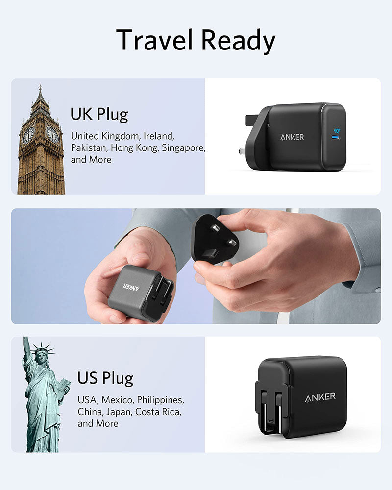 Anker PowerPort III 25W USB-C Wall Charger with UK EU & US plug