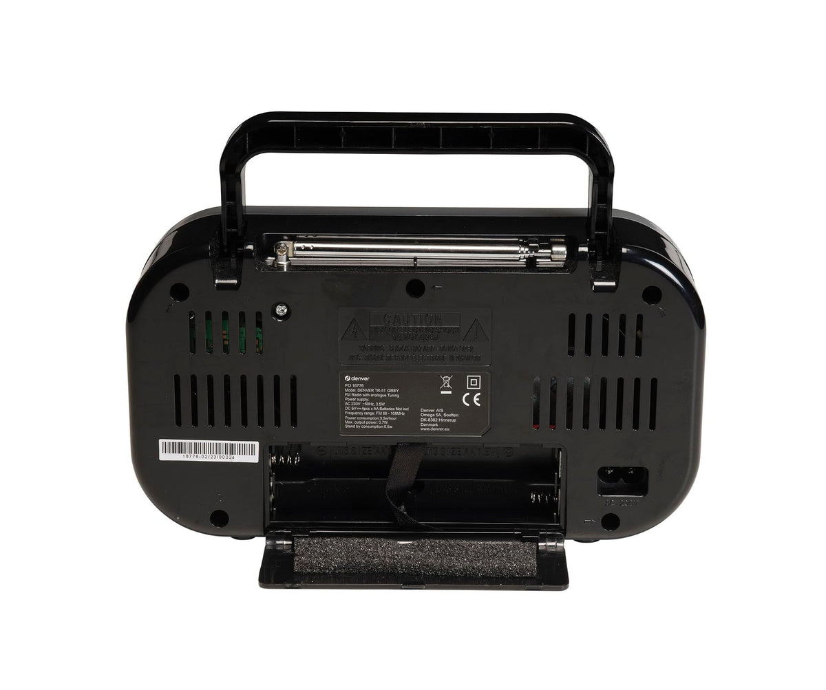 Denver TR-51B Black Portable FM Radio with Telescopic Antenna & Analogue Tuning