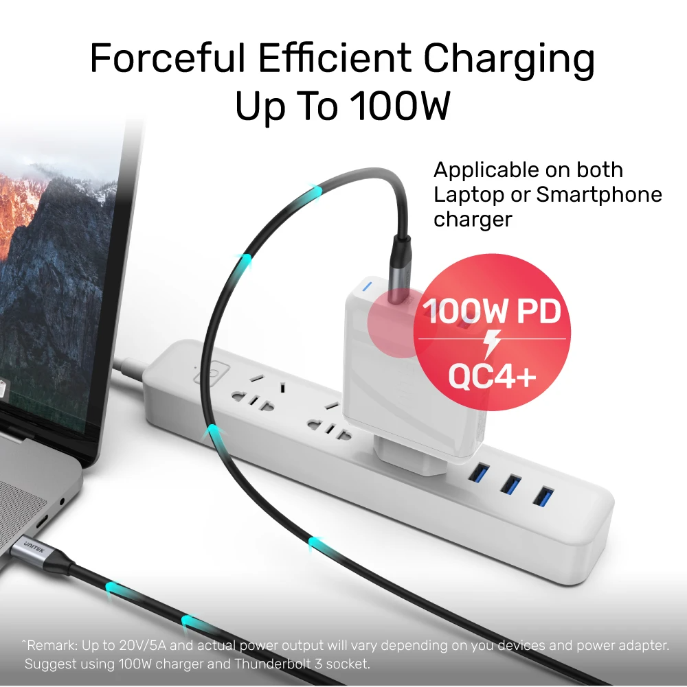 Unitek C14091ABK USB-C Cable PD100W 4K60Hz 2.0m